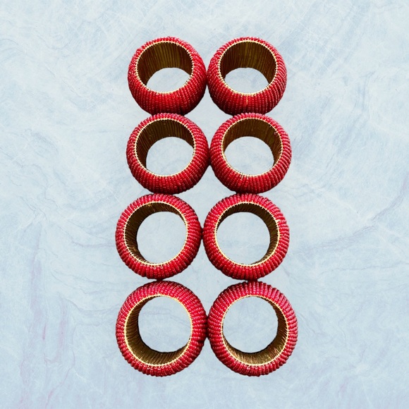Set of 8 Napkin Rings Red sequin with gold lining - EUC - Picture 3 of 5